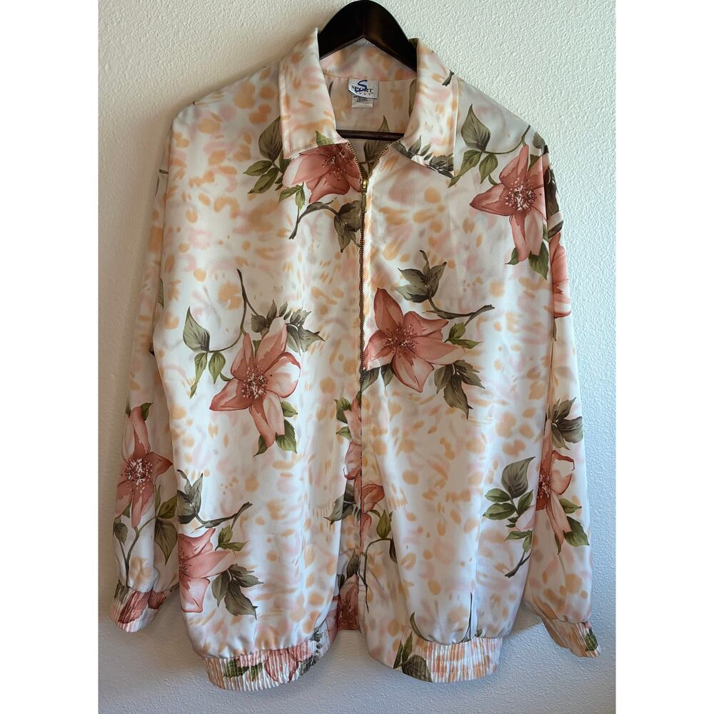 VTG SPORT SAVVY | Floral Lightweight Track Jacket Full Zip Collared | Small